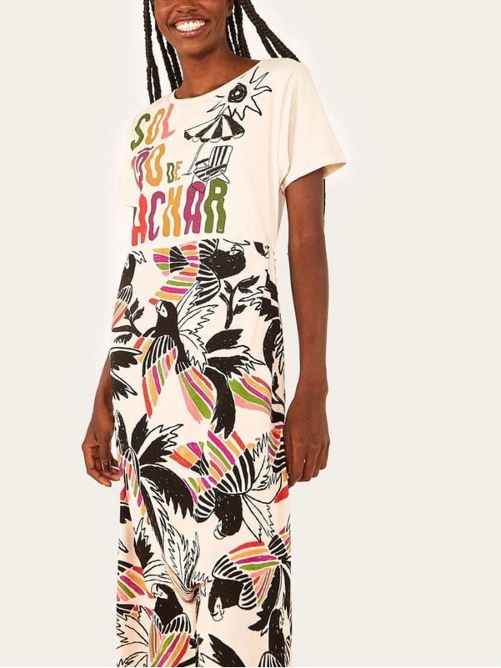 Farm Rio Brazil Drop Crotch Cream combo drop crotch jumpsuit size M